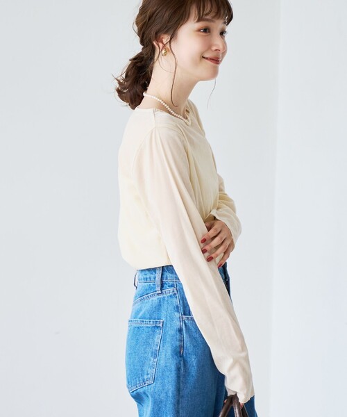 coen（コーエン）の「シアーベロアロンT（Tシャツ/カットソー・レディース・ターコイズブルー/オフホワイト/ブラック/ダークブラウン・M/L）」の6枚目の写真