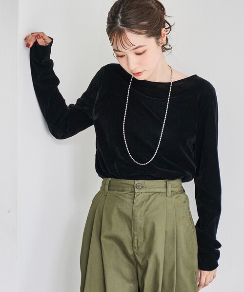 coen（コーエン）の「シアーベロアロンT（Tシャツ/カットソー・レディース・ターコイズブルー/オフホワイト/ブラック/ダークブラウン・M/L）」の10枚目の写真