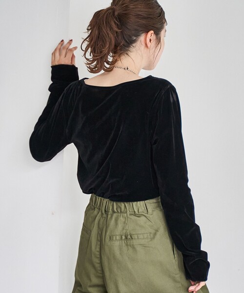 coen（コーエン）の「シアーベロアロンT（Tシャツ/カットソー・レディース・ターコイズブルー/オフホワイト/ブラック/ダークブラウン・M/L）」の12枚目の写真