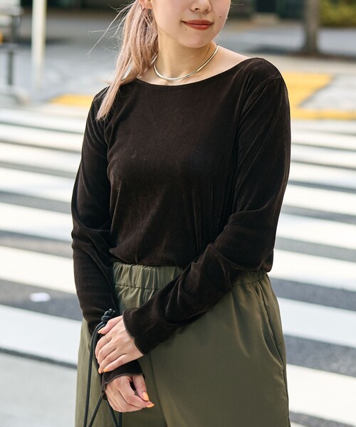 coen（コーエン）の「シアーベロアロンT（Tシャツ/カットソー・レディース・ターコイズブルー/オフホワイト/ブラック/ダークブラウン・M/L）」の16枚目の写真