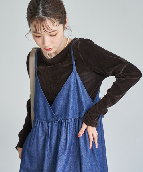 coen（コーエン）の「シアーベロアロンT（Tシャツ/カットソー・レディース・ターコイズブルー/オフホワイト/ブラック/ダークブラウン・M/L）」の18枚目の写真