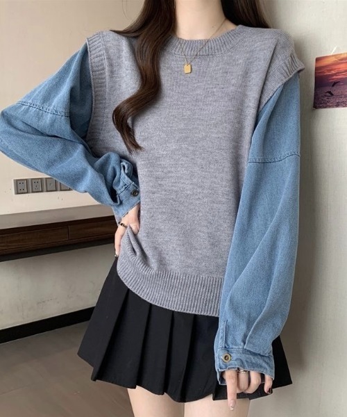 LADY LIKE(レディライク)の「デニムシャツレイヤード風ニットベスト(ニット/セーター・レディース・ネイビー/パープル/グレー・M)」の21枚目の写真