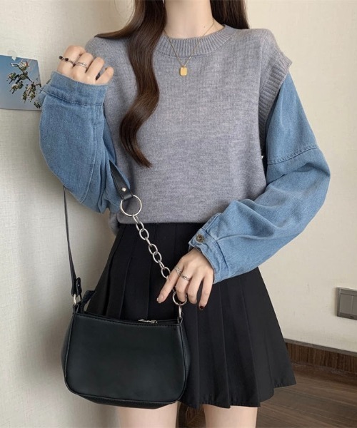 LADY LIKE(レディライク)の「デニムシャツレイヤード風ニットベスト(ニット/セーター・レディース・ネイビー/パープル/グレー・M)」の22枚目の写真