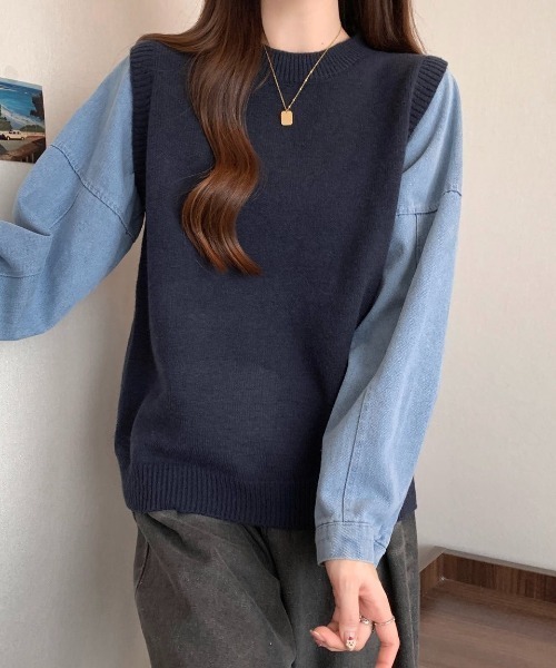 LADY LIKE(レディライク)の「デニムシャツレイヤード風ニットベスト(ニット/セーター・レディース・ネイビー/パープル/グレー・M)」の20枚目の写真