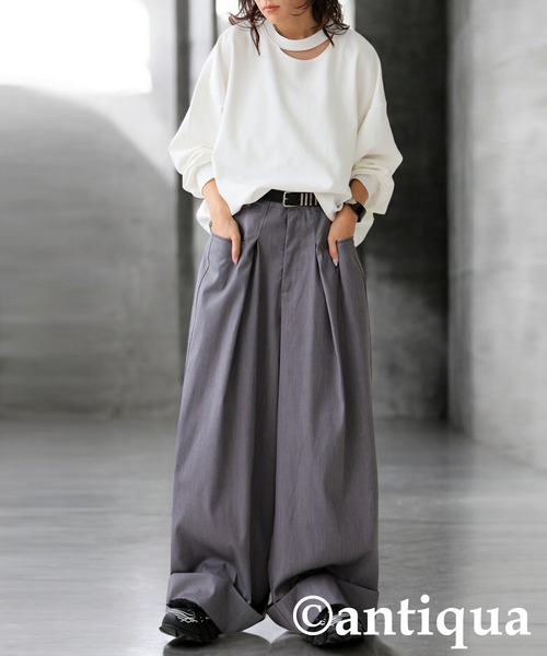 antiqua(アンティカ)の「エクストラワイドパンツ(その他パンツ・レディース・ブラック/グレー・ONESIZE)」の4枚目の写真