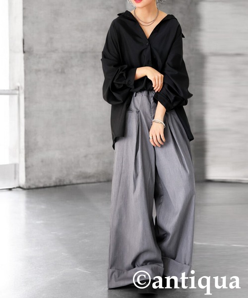 antiqua(アンティカ)の「エクストラワイドパンツ(その他パンツ・レディース・ブラック/グレー・ONESIZE)」の7枚目の写真