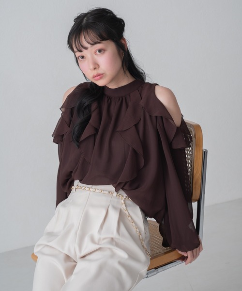 MISCH MASCH(ミッシュマッシュ)の「一部店舗限定 バックリボンフリルブラウス(シャツ/ブラウス・レディース・ブラウン/ピンク/ブラック・フリ-)」の1枚目の写真