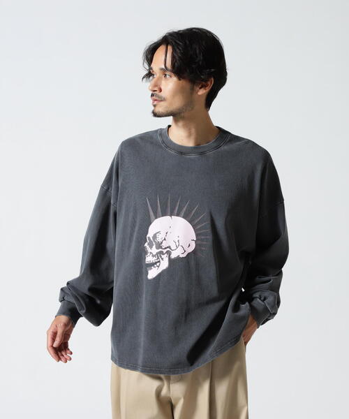 DANKE SCHON(ダンケシェーン)の「【WEB&DEPOT限定】DankeSchon/ダンケシェーン/PIGMENT L/S TEE SKULL(Tシャツ/カットソー・メンズ・ベージュ/ブラック・M/L)」の3枚目の写真