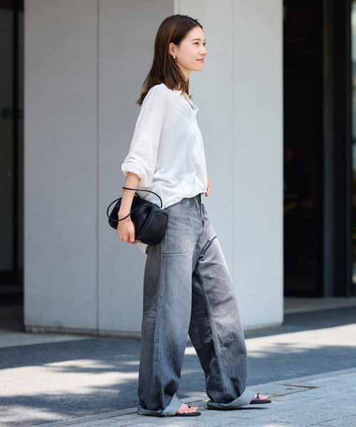 FRAMEWORK 新作 サーフヘンリーTee ブラウン FRAMeWORK tシャツ 「追加」サーフニットヘンリーTee レディース