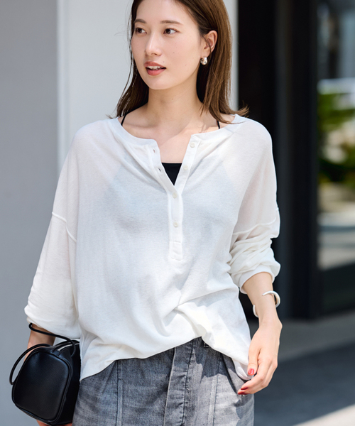 FRAMeWORK（フレームワーク）の「≪追加≫サーフニットヘンリーTee2（Tシャツ/カットソー・レディース・チャコールグレー/ホワイト/ブラウン・FREE）」の7枚目の写真