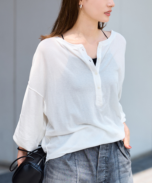 FRAMeWORK（フレームワーク）の「≪追加≫サーフニットヘンリーTee2（Tシャツ/カットソー・レディース・チャコールグレー/ホワイト/ブラウン・FREE）」の9枚目の写真