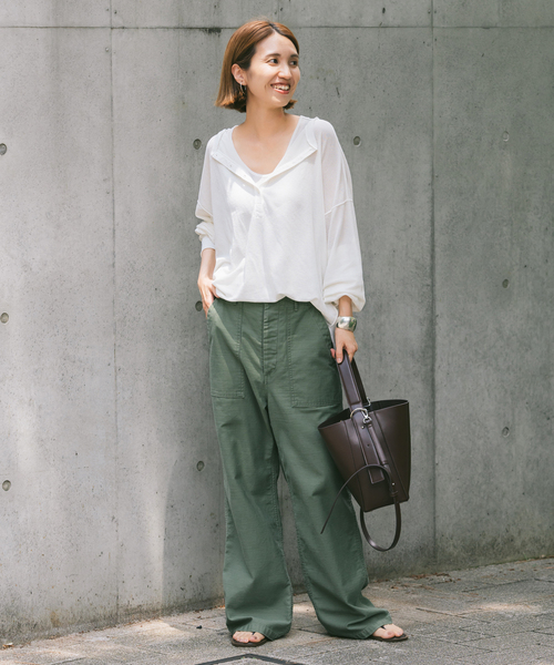 FRAMeWORK（フレームワーク）の「≪追加≫サーフニットヘンリーTee2（Tシャツ/カットソー・レディース・チャコールグレー/ホワイト/ブラウン・FREE）」の11枚目の写真