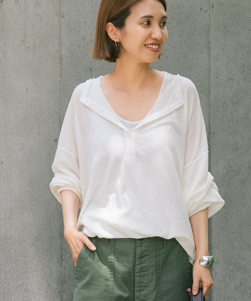 FRAMeWORK（フレームワーク）の「≪追加≫サーフニットヘンリーTee2（Tシャツ/カットソー・レディース・チャコールグレー/ホワイト/ブラウン・FREE）」の13枚目の写真