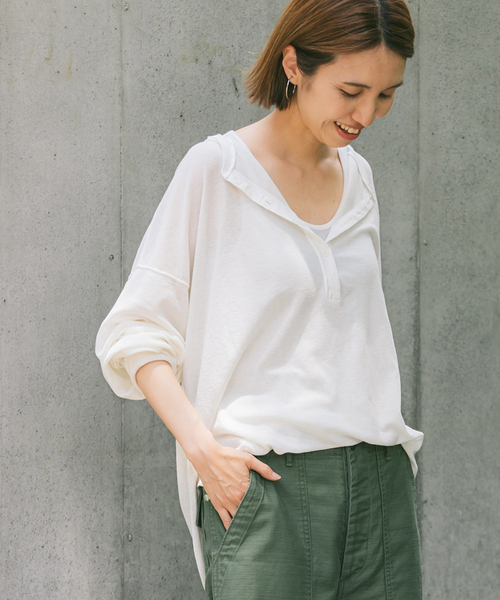 FRAMeWORK（フレームワーク）の「≪追加≫サーフニットヘンリーTee2（Tシャツ/カットソー・レディース・チャコールグレー/ホワイト/ブラウン・FREE）」の14枚目の写真