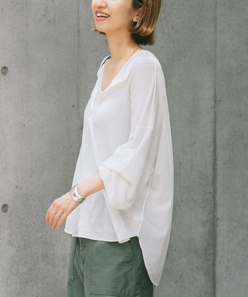 FRAMeWORK（フレームワーク）の「≪追加≫サーフニットヘンリーTee2（Tシャツ/カットソー・レディース・チャコールグレー/ホワイト/ブラウン・FREE）」の17枚目の写真