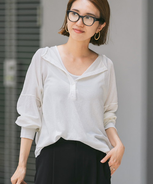 FRAMeWORK（フレームワーク）の「≪追加≫サーフニットヘンリーTee2（Tシャツ/カットソー・レディース・チャコールグレー/ホワイト/ブラウン・FREE）」の19枚目の写真