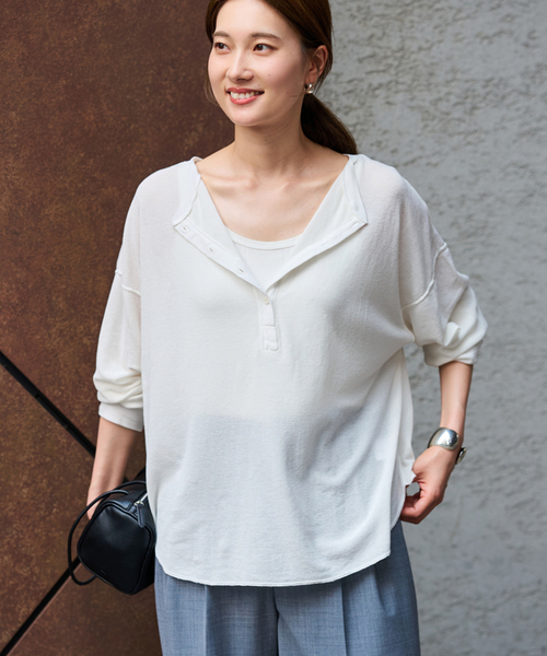 FRAMeWORK（フレームワーク）の「≪追加≫サーフニットヘンリーTee2（Tシャツ/カットソー・レディース・チャコールグレー/ホワイト/ブラウン・FREE）」の21枚目の写真