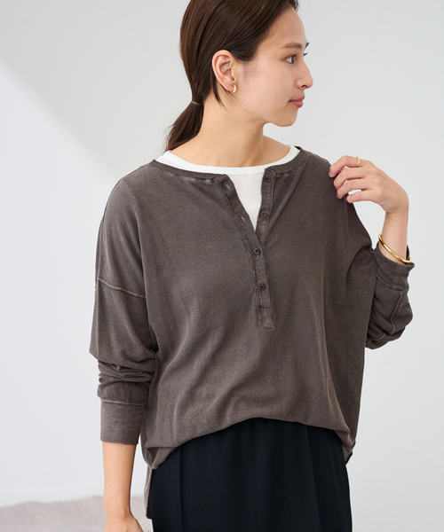 FRAMeWORK（フレームワーク）の「≪追加≫サーフニットヘンリーTee2（Tシャツ/カットソー・レディース・チャコールグレー/ホワイト/ブラウン・FREE）」の19枚目の写真