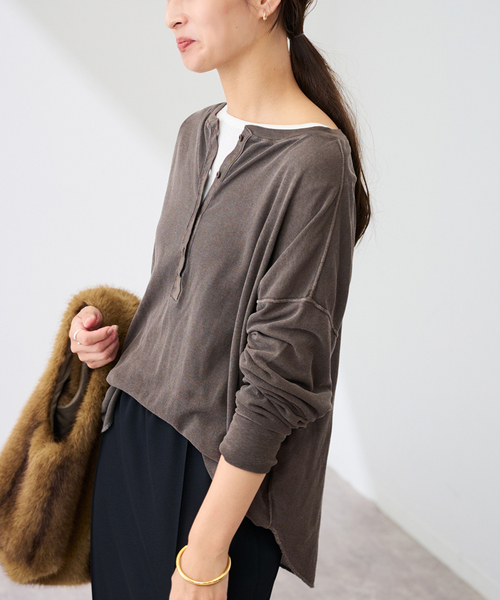 FRAMeWORK（フレームワーク）の「≪追加≫サーフニットヘンリーTee2（Tシャツ/カットソー・レディース・チャコールグレー/ホワイト/ブラウン・FREE）」の18枚目の写真