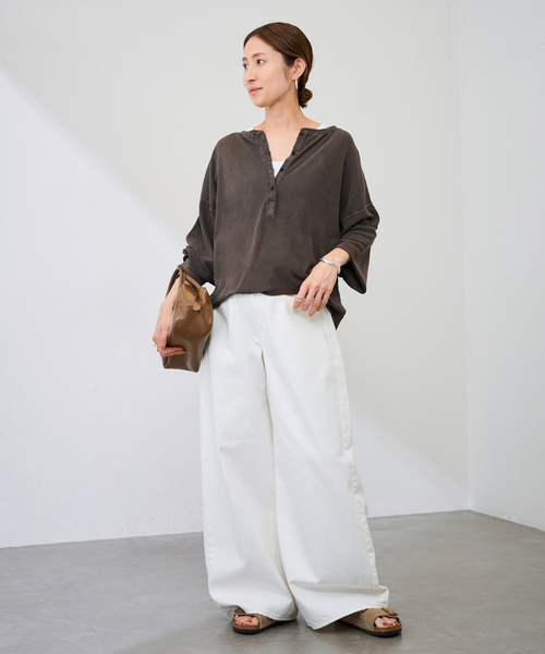 FRAMeWORK（フレームワーク）の「≪追加≫サーフニットヘンリーTee2（Tシャツ/カットソー・レディース・チャコールグレー/ホワイト/ブラウン・FREE）」の16枚目の写真