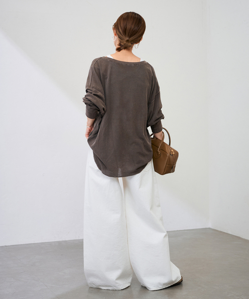 FRAMeWORK（フレームワーク）の「≪追加≫サーフニットヘンリーTee2（Tシャツ/カットソー・レディース・チャコールグレー/ホワイト/ブラウン・FREE）」の13枚目の写真