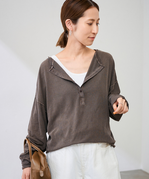 FRAMeWORK（フレームワーク）の「≪追加≫サーフニットヘンリーTee2（Tシャツ/カットソー・レディース・チャコールグレー/ホワイト/ブラウン・FREE）」の12枚目の写真