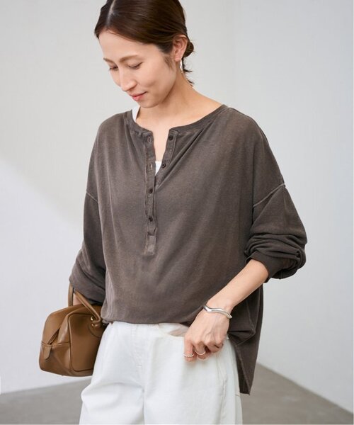 FRAMeWORK（フレームワーク）の「≪追加≫サーフニットヘンリーTee2（Tシャツ/カットソー・レディース・チャコールグレー/ホワイト/ブラウン・FREE）」の11枚目の写真