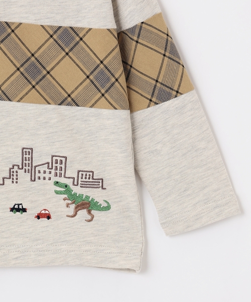kladskap（クレードスコープ）の「恐竜と街チェック切替長袖Tシャツ（Tシャツ/カットソー・キッズ・カーキ/ホワイト系その他・90cm/110cm/120cm/100cm/130cm）」の7枚目の写真