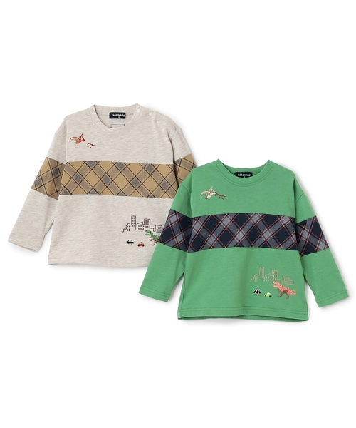 kladskap（クレードスコープ）の「恐竜と街チェック切替長袖Tシャツ（Tシャツ/カットソー・キッズ・カーキ/ホワイト系その他・90cm/110cm/120cm/100cm/130cm）」の12枚目の写真