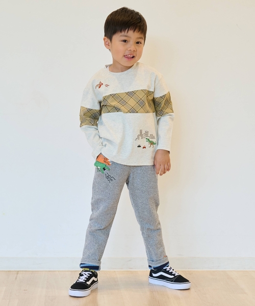 kladskap（クレードスコープ）の「恐竜と街チェック切替長袖Tシャツ（Tシャツ/カットソー・キッズ・カーキ/ホワイト系その他・90cm/110cm/120cm/100cm/130cm）」の16枚目の写真