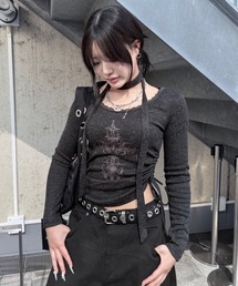 Never mind the XU / Chikashitsu+ | 【nmtc+】side gather cross long sleeve / 【エヌエムティーシープラス】サイドギャザークロス長袖Tシャツ(Tシャツ/カットソー)