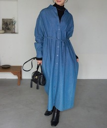 【CÉLINE 】34水色 半袖シャツワンピース CÉLINE 】34水色 半袖シャツワンピース