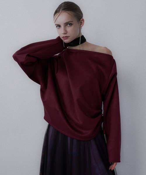 HARE（ハレ）の「スウェードドレープトップス(HARE)（Tシャツ/カットソー・レディース・ブラック/ピンク/ボルドー・FREE）」の3枚目の写真