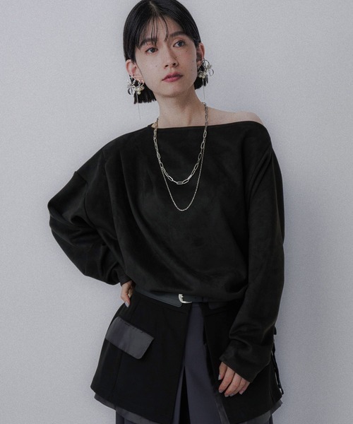 HARE（ハレ）の「スウェードドレープトップス(HARE)（Tシャツ/カットソー・レディース・ブラック/ピンク/ボルドー・FREE）」の10枚目の写真