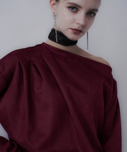 HARE（ハレ）の「スウェードドレープトップス(HARE)（Tシャツ/カットソー・レディース・ブラック/ピンク/ボルドー・FREE）」の4枚目の写真