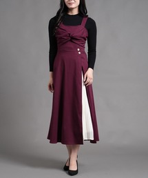 スェード前ツイスト左前プリーツ切替ジャンスカ