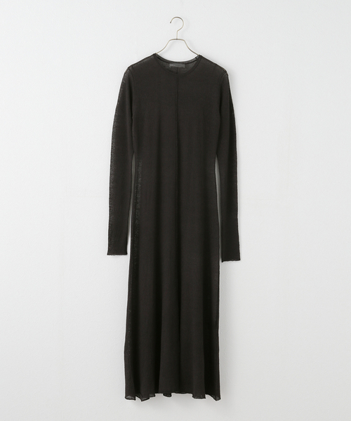 Nobleノーブル　ニット ロングワンピース 長袖　ブラック デニットロングフレアワンピース（ワンピース）｜NOBLE