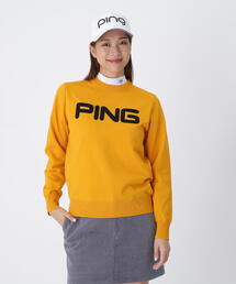 PING レディース セーター PING ピン ;2023年 ニットセーター ロゴ総柄 ネイビー系 L