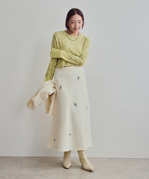 LHELBIE（レルビエ）の「【洗える】刺繍ニットフレアスカート（スカート・レディース・アイボリー/ブラック/グレー・M）」の9枚目の写真