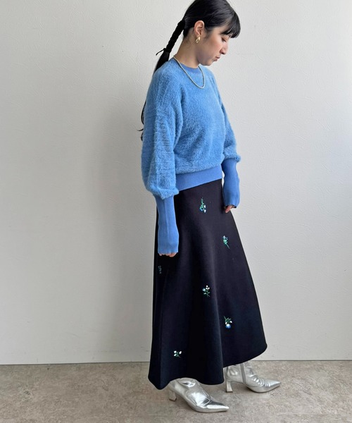 LHELBIE（レルビエ）の「【洗える】刺繍ニットフレアスカート（スカート・レディース・アイボリー/ブラック/グレー・M）」の16枚目の写真