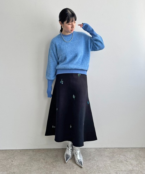 LHELBIE（レルビエ）の「【洗える】刺繍ニットフレアスカート（スカート・レディース・アイボリー/ブラック/グレー・M）」の14枚目の写真