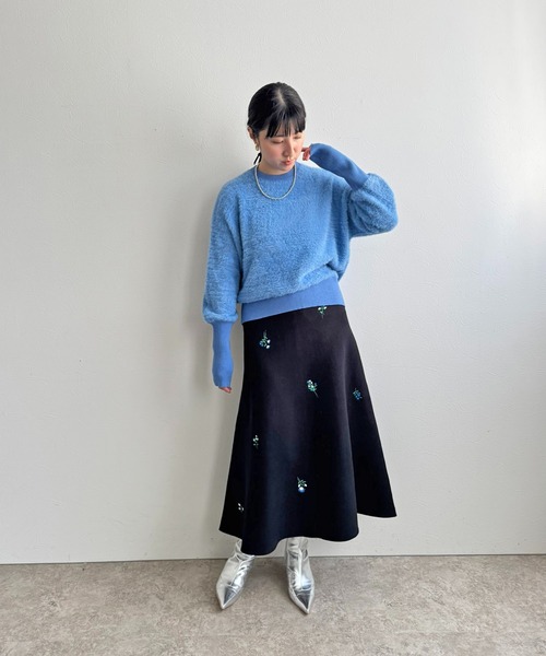 LHELBIE（レルビエ）の「【洗える】刺繍ニットフレアスカート（スカート・レディース・アイボリー/ブラック/グレー・M）」の17枚目の写真