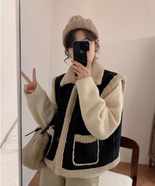 SHEPP（シープ）の「ムートンボアベスト（ベスト・レディース・ブラック/ブラウン/ベージュ・L/M）」の12枚目の写真