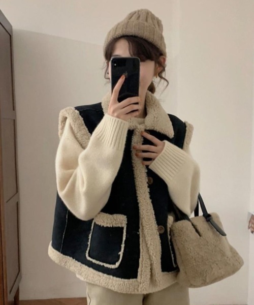 SHEPP（シープ）の「ムートンボアベスト（ベスト・レディース・ブラック/ブラウン/ベージュ・L/M）」の14枚目の写真