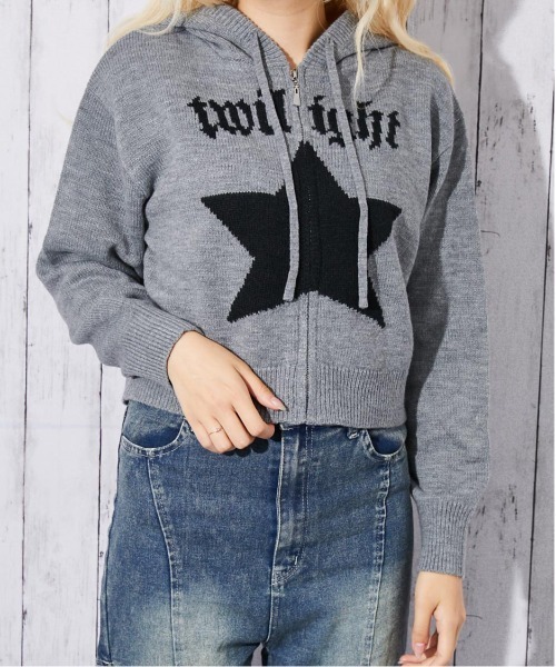セール】《星モチーフ×ジップアップ》レディース ニットパーカー