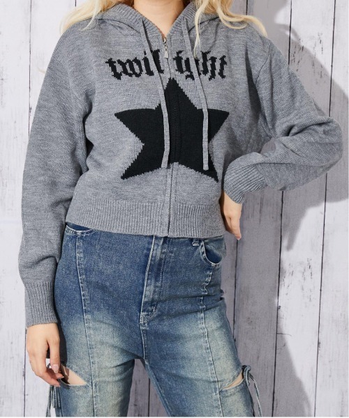 セール】《星モチーフ×ジップアップ》レディース ニットパーカー