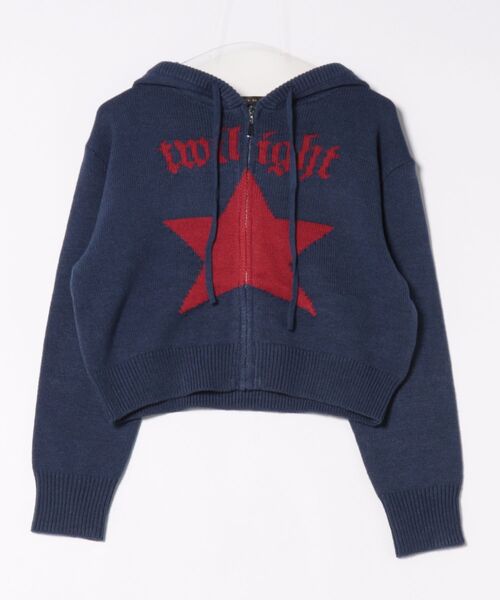 The coldest momoent 黒のジップアップパーカー 星と文字刺繍 セール