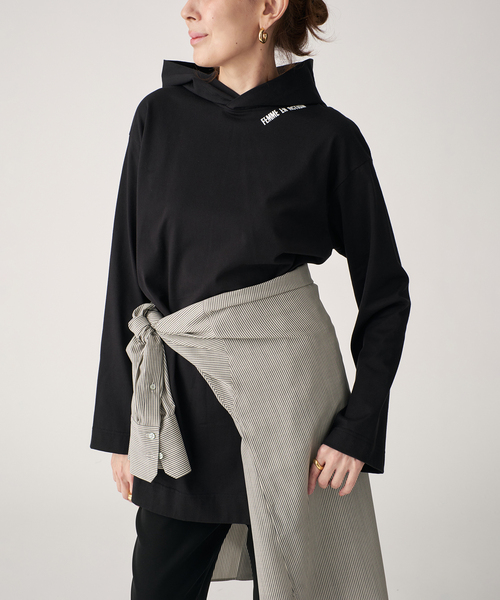 VERMEIL par iena（ヴェルメイユパーイエナ）の「cotton pullover hoodie（Tシャツ/カットソー・レディース・ブラック/ホワイト・FREE）」の3枚目の写真