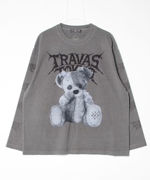 『TRAVAS TOKYO/トラバス トーキョー』ピグメント加工つぎはぎくまプリントL/S Tee/ロングスリーブカットソー