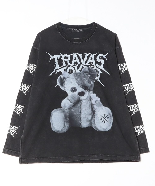 TRAVAS TOKYO(トラバス トウキョウ)の「『TRAVAS TOKYO/トラバス トーキョー』ピグメント加工つぎはぎくまプリントL/S Tee/ロングスリーブカットソー(Tシャツ/カットソー・レディース・ライトパープル/チャコールグレー/ブラック・FREE)」の1枚目の写真